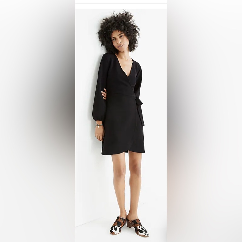 Madewell Long-Sleeve Side-Tie Dress Black large